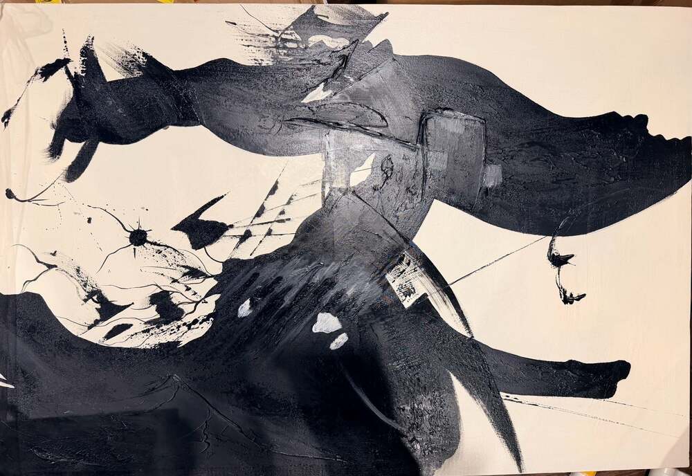 Large Oil Painting 4’x 3’ Modern Abstract Black and White Heavy Textured Canvas